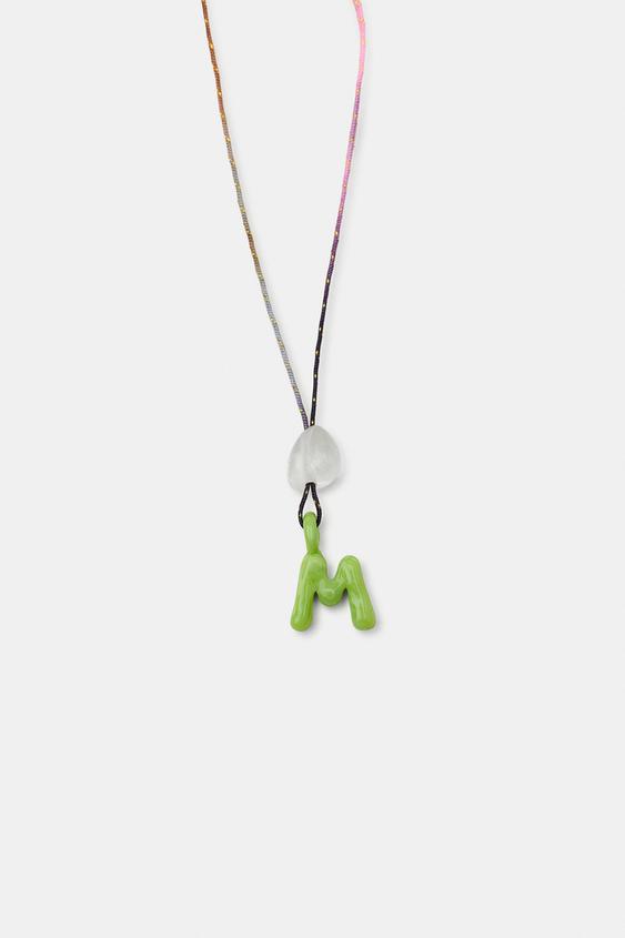 CORD NECKLACE WITH ALPHABET LETTER - Light green by Zara - Image 0