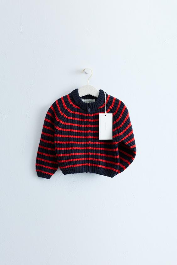 ZARA TIMELESS - STRIPED COTTON AND WOOL BLEND KNIT CARDIGAN - red/navy by Zara - Image 0