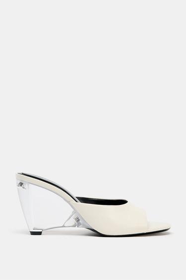 LEATHER TRANSPARENT WEDGE MULES - Ecru White by Zara
