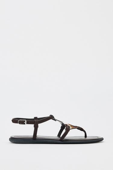 ANIMAL PRINT LEATHER AND SHEEPSKIN SANDALS - Multicoloured by Zara
