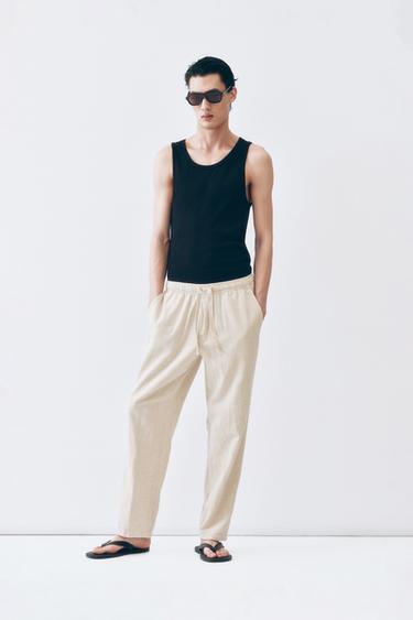 COTTON/LINEN RELAXED FIT TROUSERS - Light beige by Zara