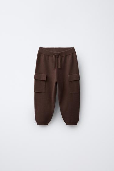 CARGO KNITTED JOGGING TROUSERS - Dark brown by Zara