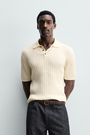 REGULAR FIT TEXTURED KNIT POLO SHIRT - Ecru by Zara