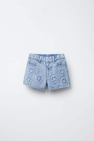 FLORAL DENIM BERMUDA SHORTS - Blue by Zara