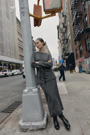 SOFT-TOUCH PLAIN KNIT MIDI SKIRT - Grey marl by Zara