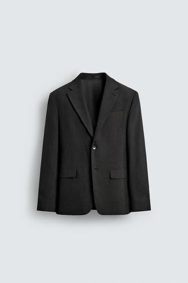 CHECK TEXTURED SUIT BLAZER - Anthracite Grey by Zara