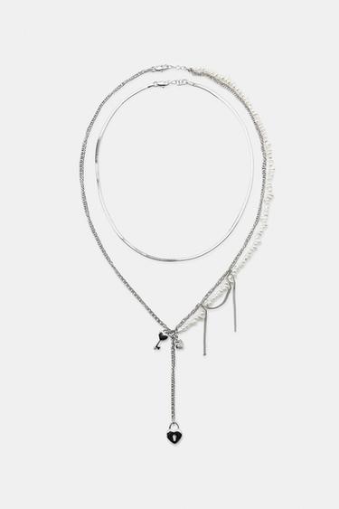 PACK OF 2 NECKLACES WITH FAUX PEARLS AND CHARMS - Silver by Zara