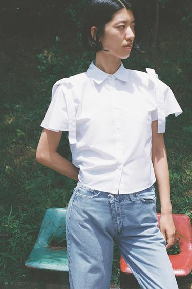 POPLIN SHIRT WITH TIES - White by Zara