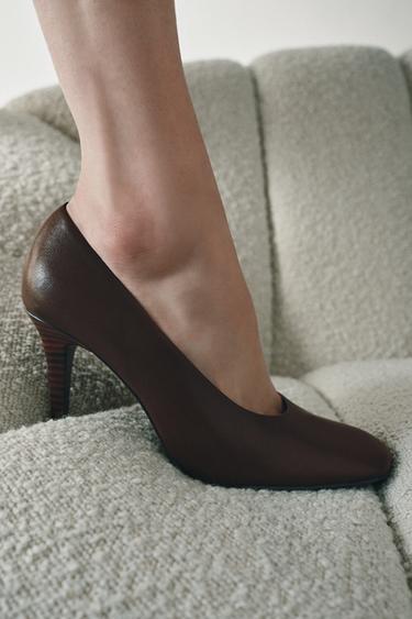 LEATHER HIGH-HEEL SHOES WITH SQUARE TOES - Brown by Zara - Image 0
