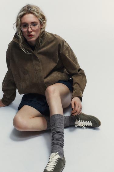 CONTRAST SPLIT SUEDE SPORTS SHOES - Khaki Green by Zara