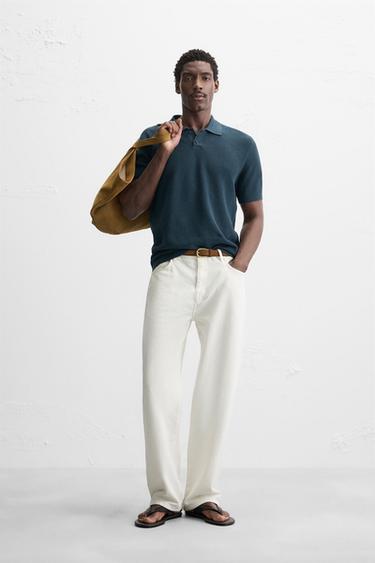 TEXTURED KNIT POLO SHIRT - Faded blue by Zara - Image 0