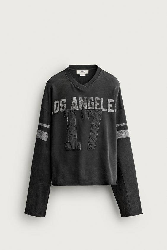 VINTAGE WASH EFFECT CROPPED FIT PATCH SWEATSHIRT - Black by Zara - Image 0