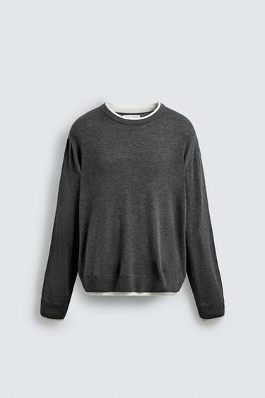 SWEATER WITH CONTRAST TRIMS - Grey marl by Zara