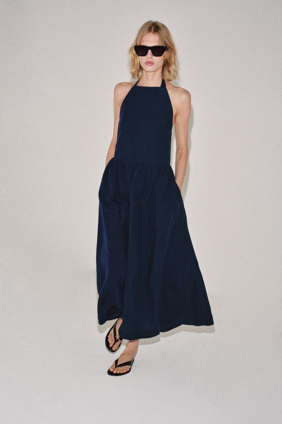 ZW COLLECTION HALTER NECK DRESS - Navy blue by Zara - Image 0