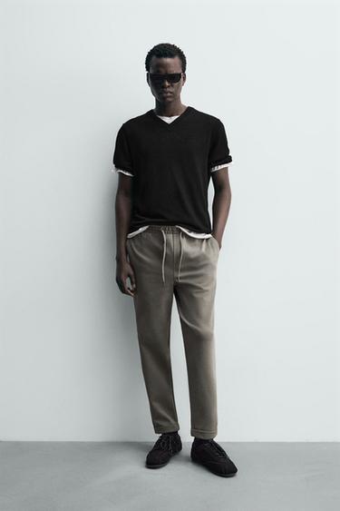 COMFORT NON-IRON JOGGER WAIST TROUSERS - Light khaki by Zara
