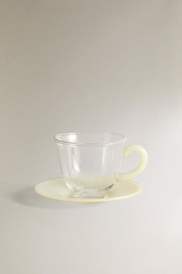 COLOURED BOROSILICATE GLASS COFFEE CUP AND SAUCER - Yellow by Zara