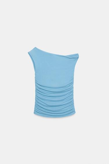 ASYMMETRIC DRAPED TOP - Light blue by Zara
