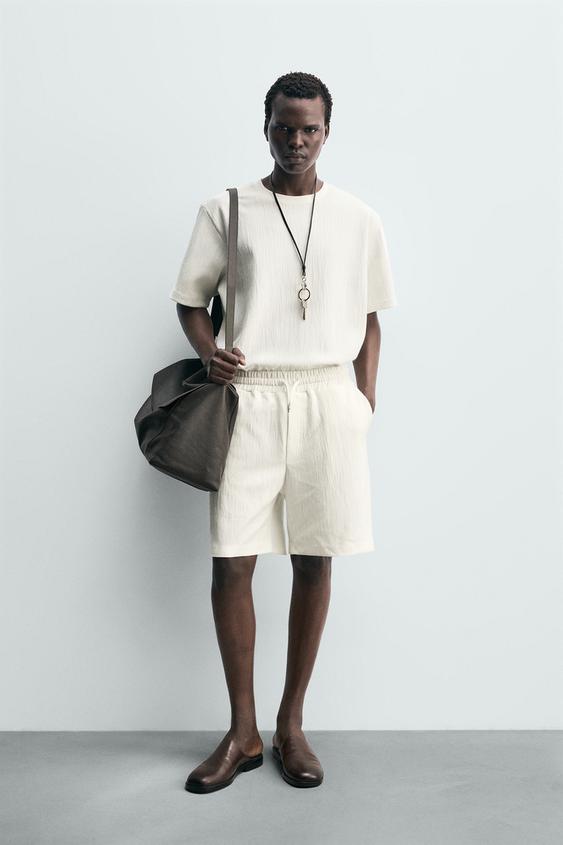 TEXTURED JOGGER BERMUDA SHORTS - Oyster-white by Zara - Image 0