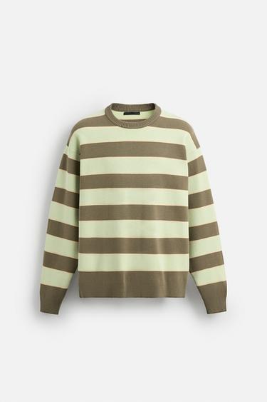 SOFT TEXTURED SWEATER - Green stripe by Zara