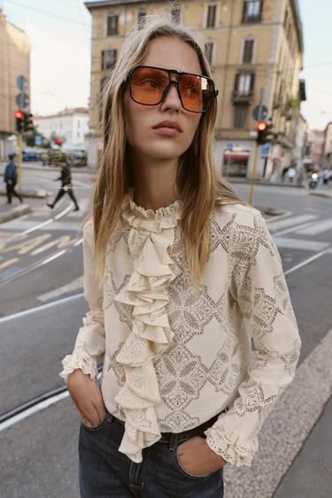 ROMANTIC RUFFLED BLOUSE - Ecru by Zara