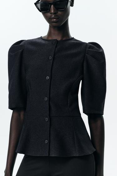 PUFF SLEEVE PEPLUM TOP - Anthracite Grey by Zara