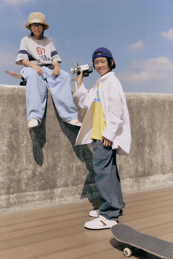 STRIPED BAGGY TROUSERS - Mid-blue by Zara - Image 0