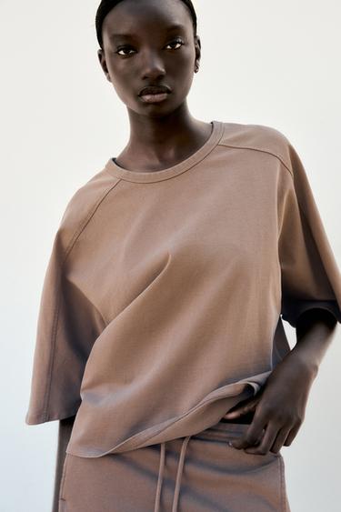 WASHED-EFFECT HEAVY COTTON T-SHIRT - Ochre by Zara