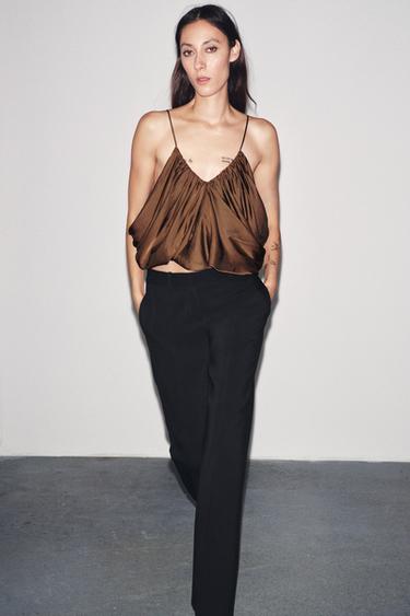 ZW COLLECTION SATIN DRAPE TOP - Tobacco by Zara - Image 0