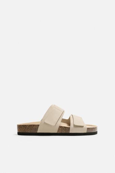 DOUBLE STRAP LEATHER SANDALS - Ecru White by Zara