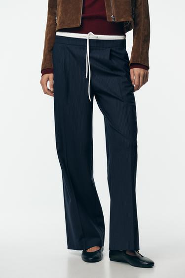 WIDE-LEG TROUSERS WITH DOUBLE WAISTBAND - Stripes by Zara