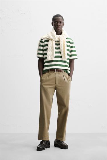 STRIPED JACQUARD T-SHIRT - White / Green by Zara - Image 0
