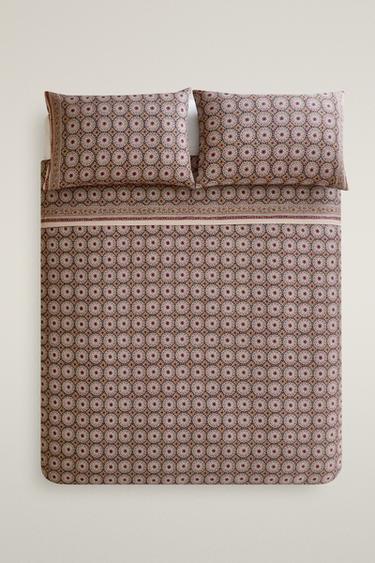 FADED SATEEN PRINT DUVET COVER (300 THREAD COUNT) - Beige by Zara
