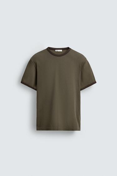 WAFFLE-KNIT TEXTURED T-SHIRT - mid khaki by Zara