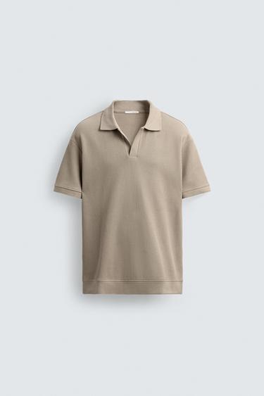 VERTICAL TEXTURED POLO SHIRT - camel by Zara