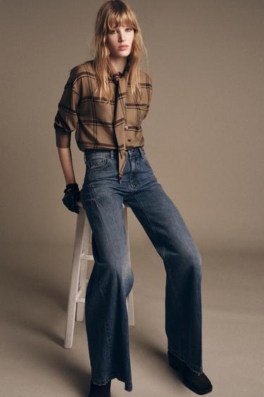ZW COLLECTION FLARE LOW WAIST PLEAT JEANS - Blue by Zara