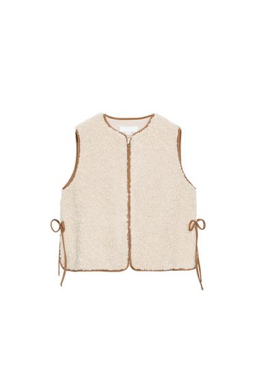 FAUX SHEARLING WAISTCOAT WITH TIES - Oyster-white by Zara