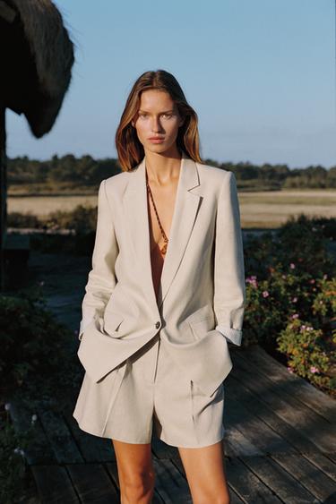 LINEN BLAZER WITH PRINTED CUFFS - Light beige by Zara