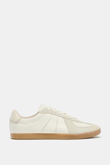 LEATHER SNEAKERS - Ecru White by Zara