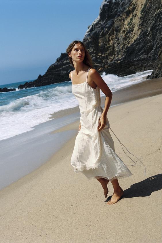 LACE CAMISOLE MIDI DRESS - Ecru by Zara - Image 0
