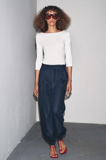 COTTON BOAT NECK T-SHIRT - White by Zara