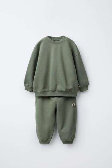 LABEL JOGGER SWEATSHIRT AND TROUSERS SET - Green by Zara