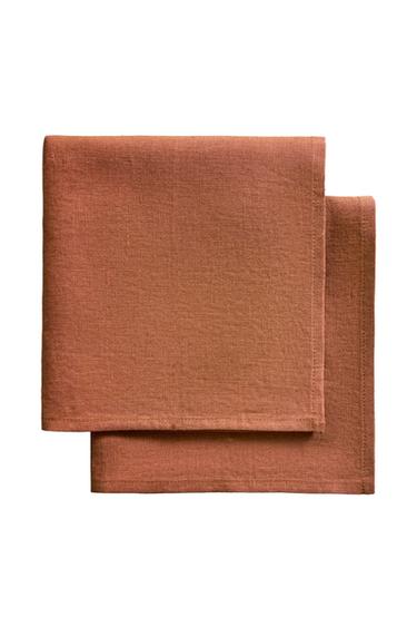 PACK OF COLOURED WASHED LINEN NAPKINS (PACK OF 2) - Brick by Zara