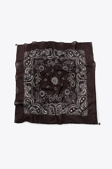PRINTED SCARF WITH BEADS AND STARS - Brown by Zara