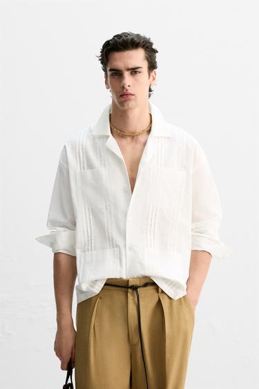 COTTON/LINEN YOKE SHIRT - White by Zara