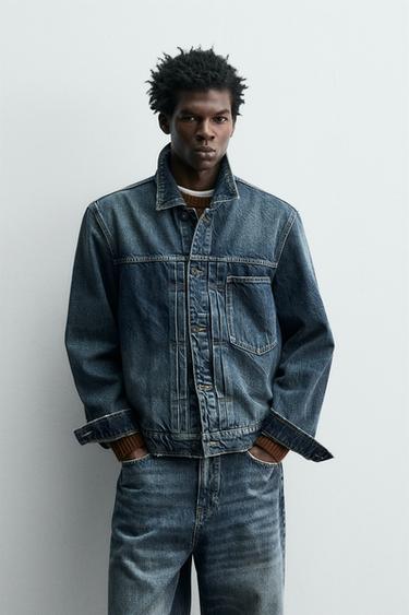 PLEATED DENIM JACKET - Mid-blue by Zara