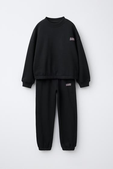 SWEATSHIRT AND PLUSH TROUSERS SET WITH SLOGAN - Black by Zara