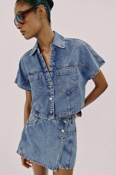 Z1975 WRAP DENIM SKORT - Mid-blue by Zara