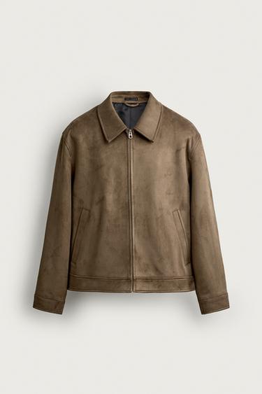 REGULAR FIT FAUX SUEDE JACKET - camel by Zara