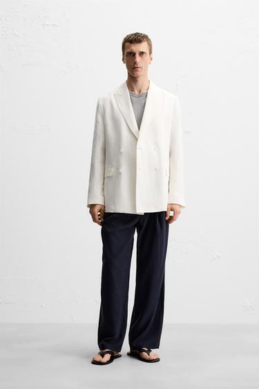 DOUBLE-BREASTED 100% LINEN BLAZER - White by Zara - Image 0