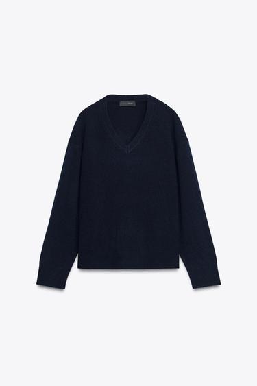 100% WOOL V-NECK JUMPER - Navy blue by Zara